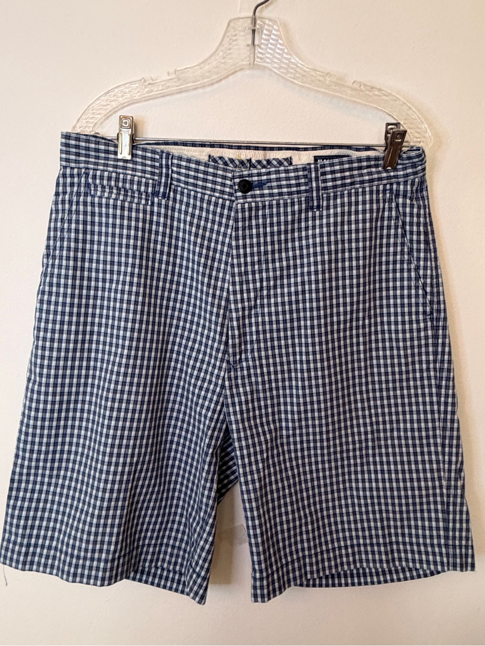 Nautica Blue and White Gingham Flat Front Men’s Shorts